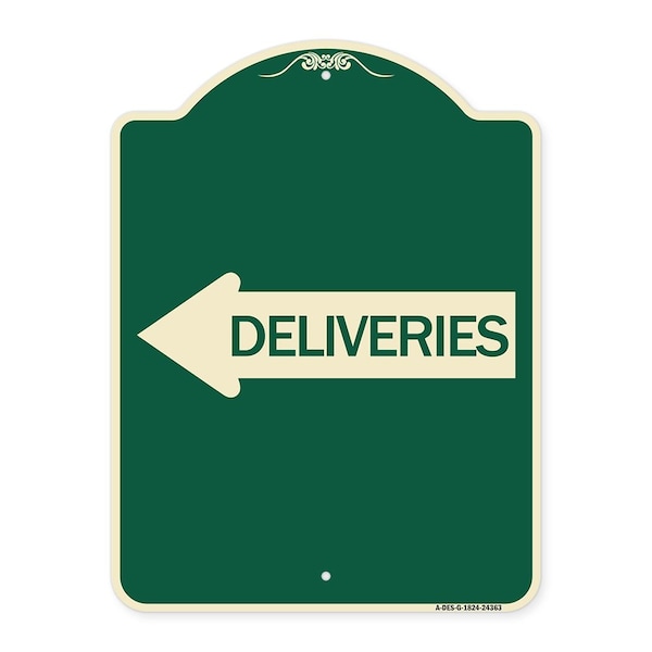 Signmission Deliveries With Left Arrow Heavy-Gauge Aluminum Architectural Sign, 24" x 18", G-1824-24363 A-DES-G-1824-24363 - main
